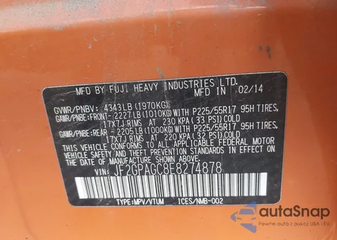 2014 Subaru Xv Crosstrek 2.0I Limited z USA, uszkodzony, nr VIN JF2GPAGC8E8274878